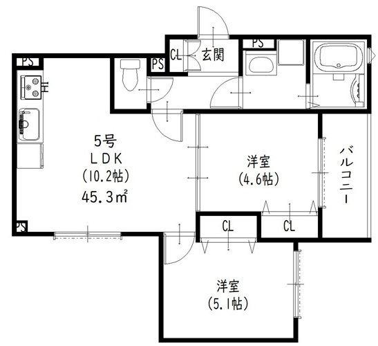 クリエオーレ藤阪東町II(2LDK/3階)の間取り写真