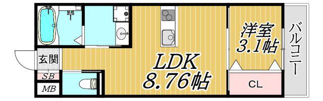 GAZELL NOAH尼崎次屋(1LDK/3階)の間取り写真