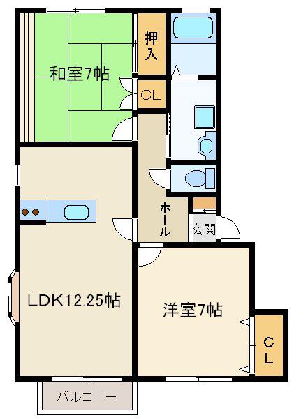 ポプラール中田A(2LDK/2階)の間取り写真