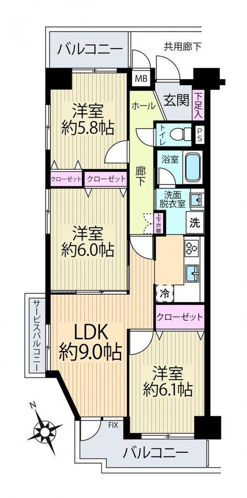 アドヴァンス保土ヶ谷(3LDK/3階)の間取り写真