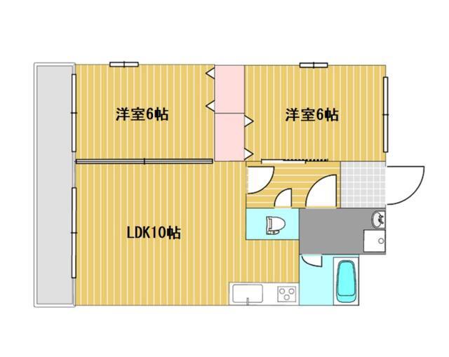 ビューテラス徳王(2LDK/4階)の間取り写真