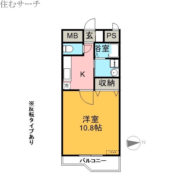 ランドマーク西町(1K/4階)の間取り写真