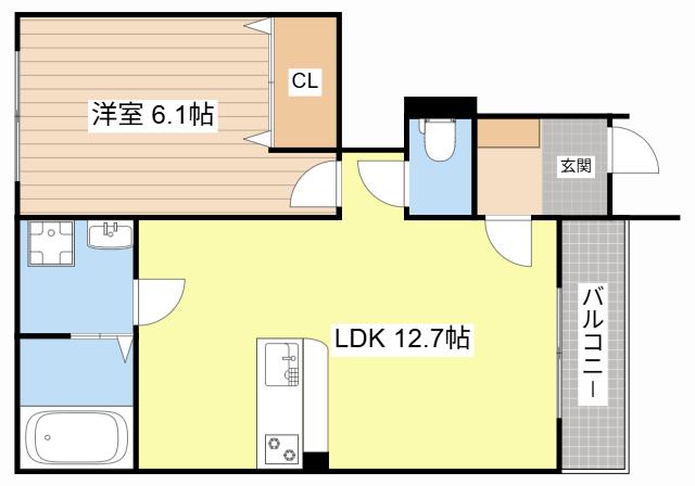 ベルグラースFUKUMITSUII(1LDK/1階)の間取り写真