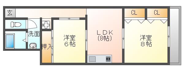 イルソーレ寝屋川西(2LDK/2階)の間取り写真