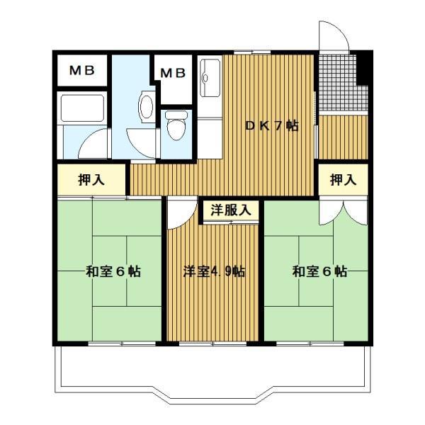 横浜若葉台(3DK/5階)の間取り写真