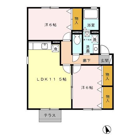 セジュール薮田 A(2LDK/1階)の間取り写真