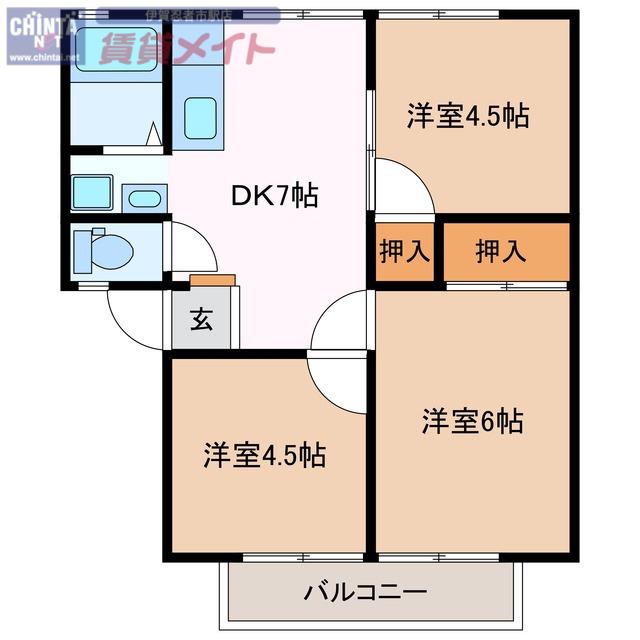 耕田ハイツB(3DK/2階)の間取り写真