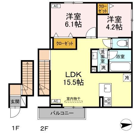 長泉87051 長屋工事(2LDK/2階)の間取り写真