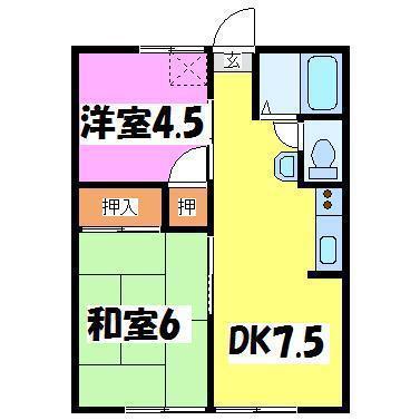 プレインハイツII(2DK/1階)の間取り写真