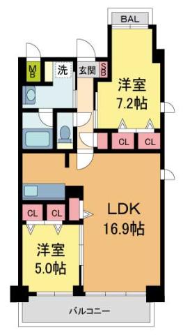 クラヴィーアさくら夙川(2LDK/4階)の間取り写真