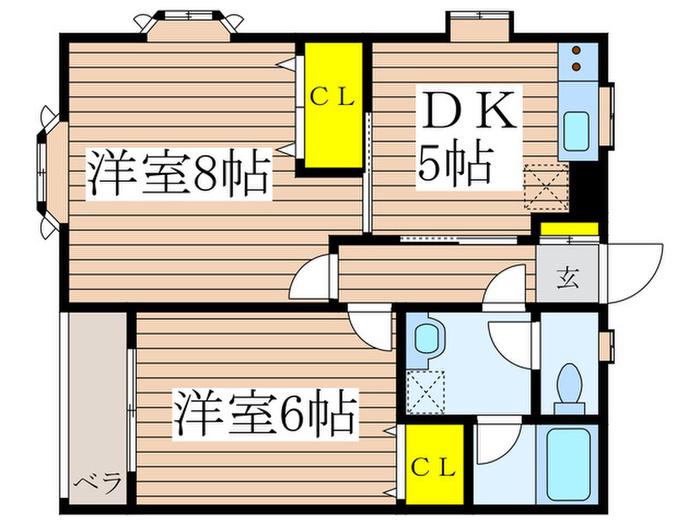 シャトレーヌ大塚(2DK/2階)の間取り写真