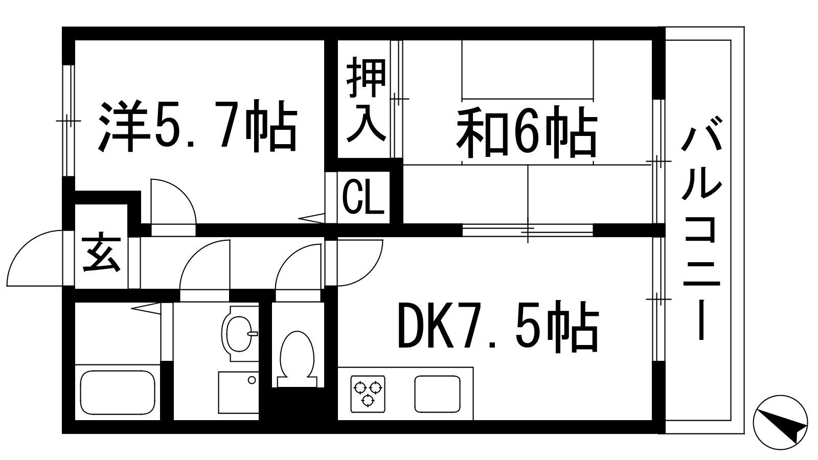 荻野MGレジデンス2(2DK/3階)の間取り写真