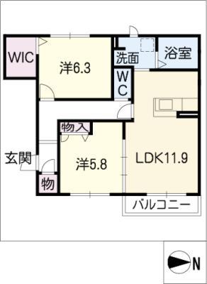 ユーコート ヒカリノ(2LDK/2階)の間取り写真