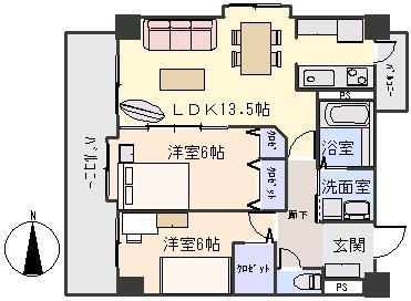 アーバンファイン(2LDK/3階)の間取り写真
