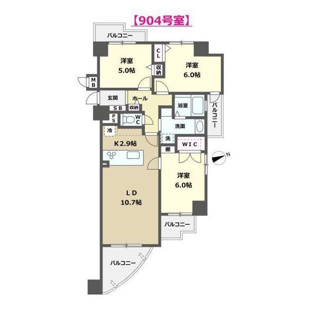 三社町グリーンマンション(3LDK/9階)の間取り写真