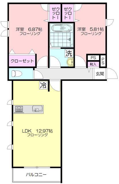GANDE PATIO(2LDK/2階)の間取り写真