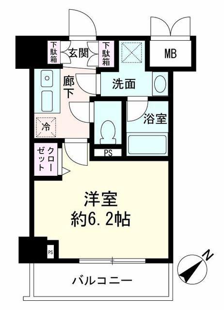 ルクシェール横濱生麦(1K/2階)の間取り写真