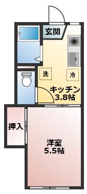 フォーブルえきまえきた(1K/1階)の間取り写真