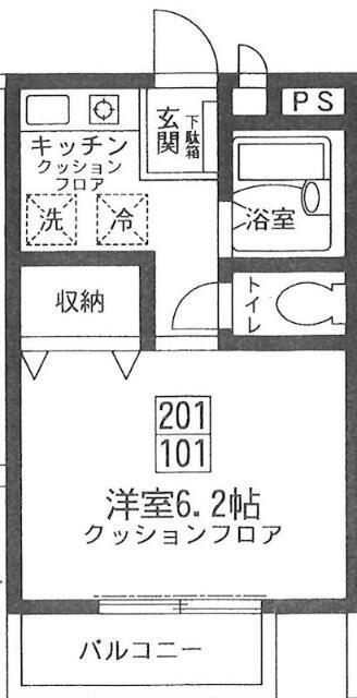 ゼピュロス東伏見(1K/2階)の間取り写真