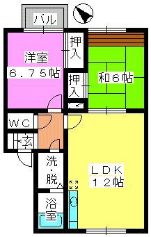 メロディハイツ永隈(2LDK/1階)の間取り写真