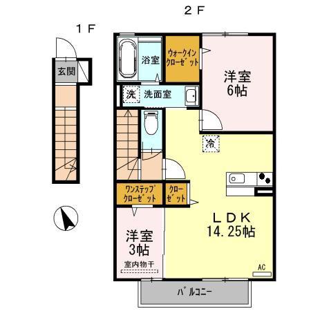 ディアコート合川(2LDK/2階)の間取り写真