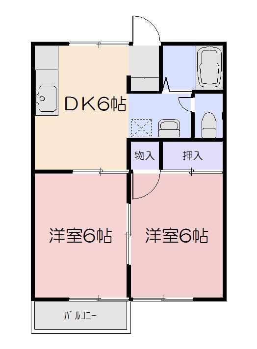 ダイヤモンドハイツKII(2DK/2階)の間取り写真