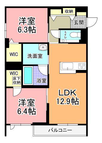 アトリエール(2LDK/1階)の間取り写真