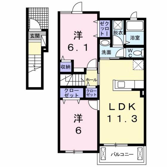 ル・ベリエC(2LDK/2階)の間取り写真