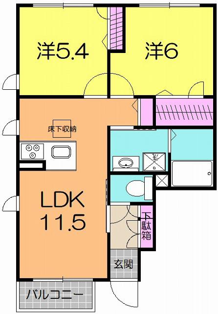 アンソレイエA(2LDK/1階)の間取り写真