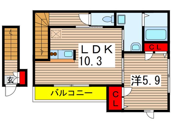 千葉都市モノレール 穴川駅(千葉) 徒歩5分 2階建 築16年(1LDK/2階)の間取り写真