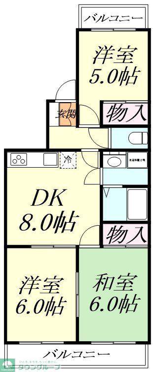 ヴァンベール泉(3DK/2階)の間取り写真