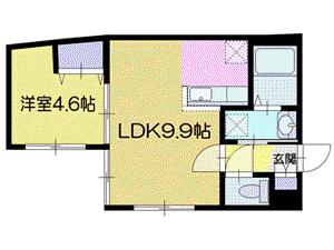 LIEN小樽(1LDK/4階)の間取り写真