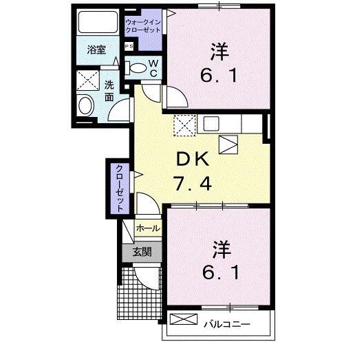 ミルト クラール(2DK/1階)の間取り写真