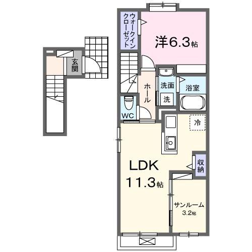 ロイヤルガーデン(1LDK/2階)の間取り写真