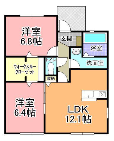 YOURMAISON本町 B棟(2LDK/1階)の間取り写真