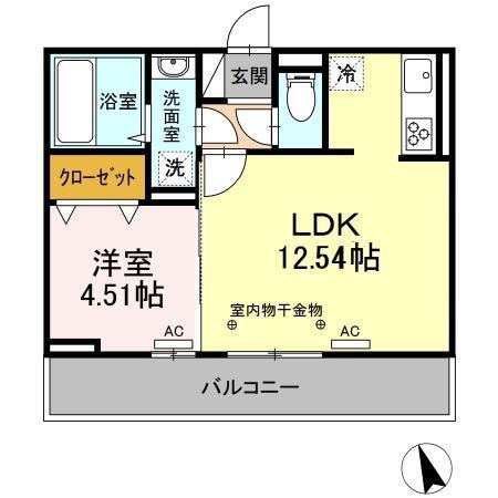 エスポワール合川 B棟(1LDK/2階)の間取り写真