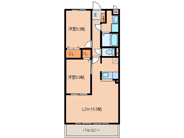 グリーンアベニュー(2LDK/2階)の間取り写真