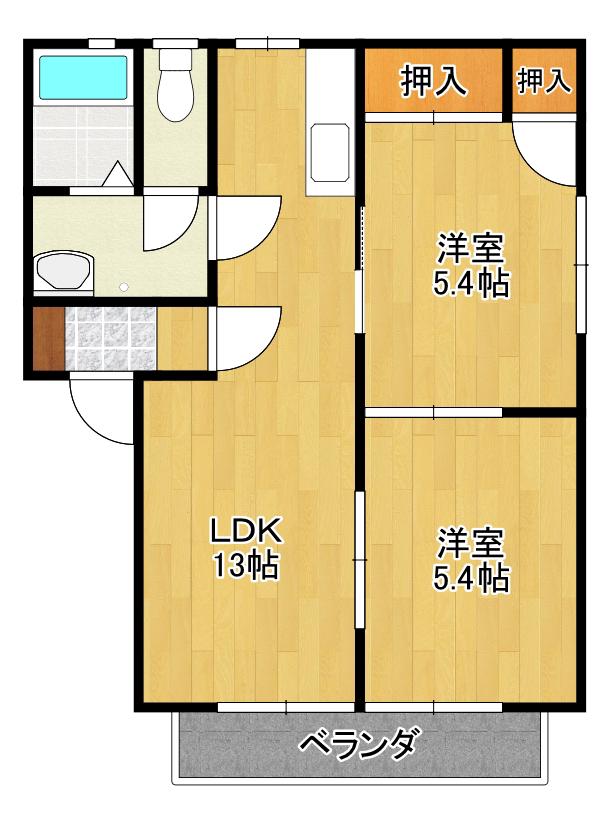 ディアス京町B棟(2LDK/1階)の間取り写真