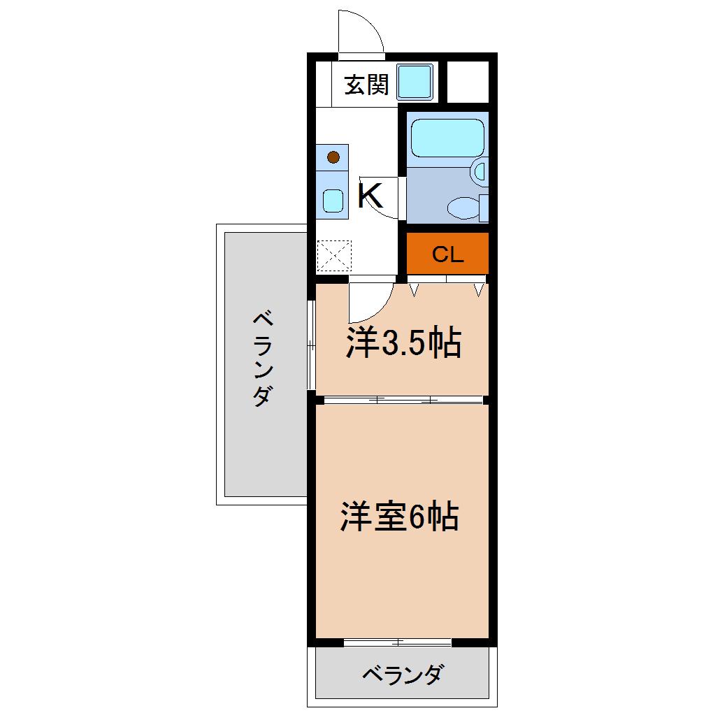 ウェルネス桃山(2DK/5階)の間取り写真