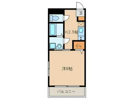 シエル城南I(1K/2階)の間取り写真