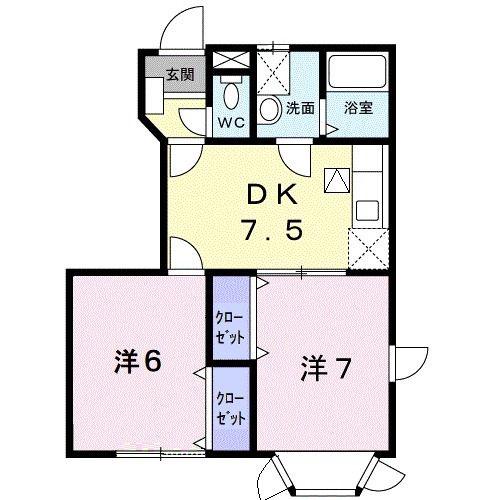 メープルタウンB(2DK/1階)の間取り写真
