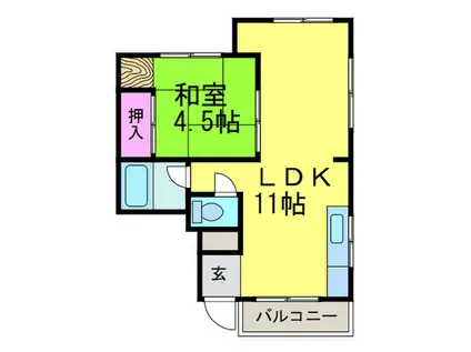 グリーン桜塚(1LDK/3階)の間取り写真