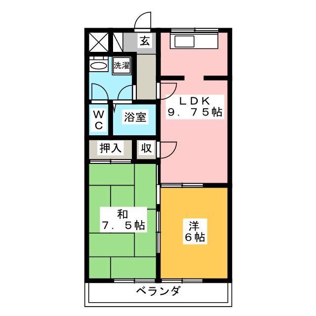 ハイリッジ牧野(2DK/4階)の間取り写真