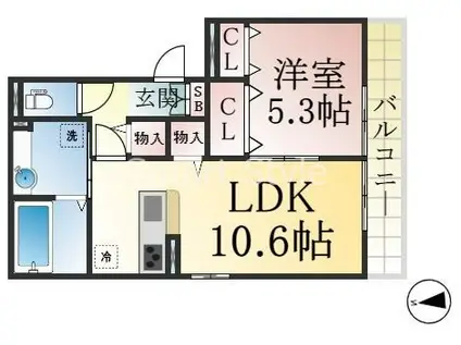 グリーンビラ高取山(1LDK/1階)の間取り写真