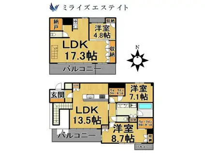 レザンドール東山元町(3LDK/2階)の間取り写真