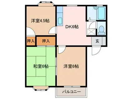 ベルディータカミヤC(3DK/2階)の間取り写真
