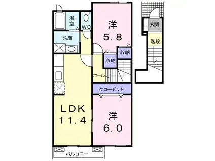 ジェントリ-(2LDK/2階)の間取り写真