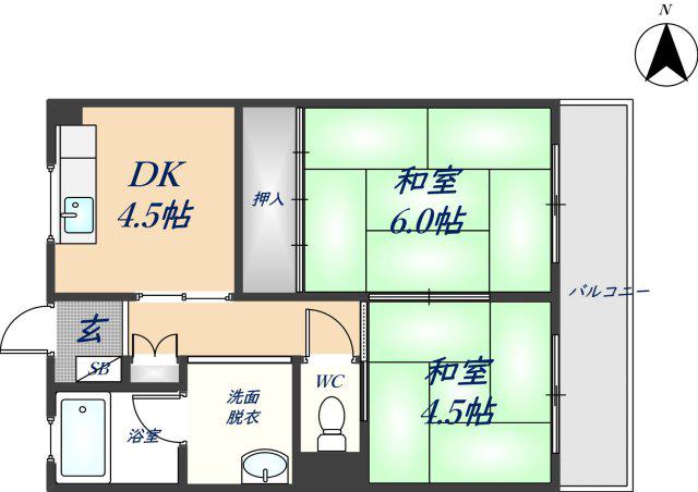 岩崎ハイツ(2DK/3階)の間取り写真