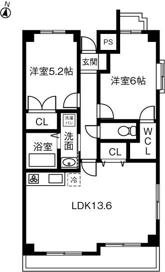 シャンボール梨子ノ木(2LDK/2階)の間取り写真