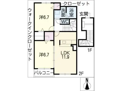 ジェルメI(2LDK/2階)の間取り写真